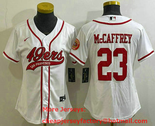 Women's San Francisco 49ers #23 Christian McCaffrey White With Patch Cool Base Stitched Baseball Jersey