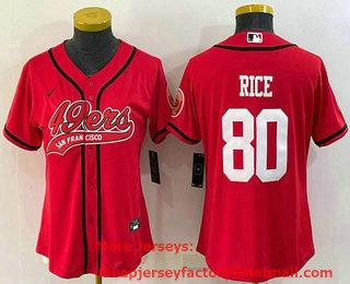 Women's San Francisco 49ers #80 Jerry Rice Red With Patch Cool Base Stitched Baseball Jersey