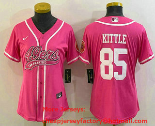 Women's San Francisco 49ers #85 George Kittle Pink With Patch Cool Base Stitched Baseball Jersey
