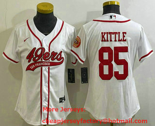 Women's San Francisco 49ers #85 George Kittle White With Patch Cool Base Stitched Baseball Jersey
