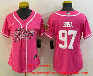 Women's San Francisco 49ers #97 Nick Bosa Pink With Patch Cool Base Stitched Baseball Jersey