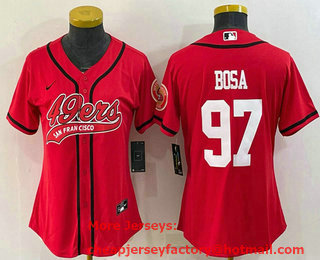 Women's San Francisco 49ers #97 Nick Bosa Red With Patch Cool Base Stitched Baseball Jersey