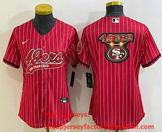 Women's San Francisco 49ers Red Team Big Logo With Patch Cool Base Stitched Baseball Jersey