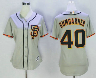 Women's San Francisco Giants #40 Madison Bumgarner Gray SF Cool Base Baseball Jersey