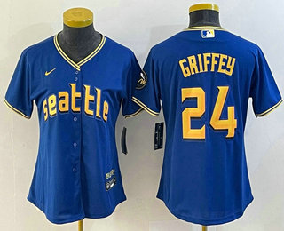 Women's Seattle Mariners #24 Ken Griffey Blue 2023 City Connect Cool Base Stitched Jersey 01