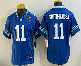 Women's Seattle Seahawks #11 Jaxon Smith Njigba Limited Blue Throwback 50TH FUSE Vapor Jersey