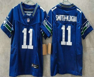 Women's Seattle Seahawks #11 Jaxon Smith Njigba Limited Blue Throwback FUSE Vapor Jersey