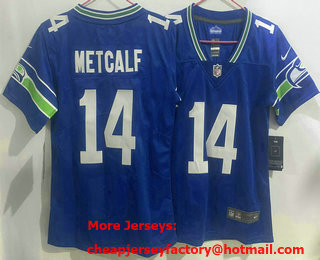 Women's Seattle Seahawks #14 DK Metcalf Blue Limited Stitched Throwback Jersey