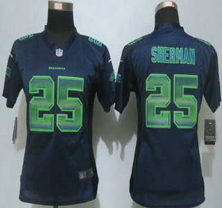 Women's Seattle Seahawks #25 Richard Sherman Navy Blue Strobe 2015 NFL Nike Fashion Jersey