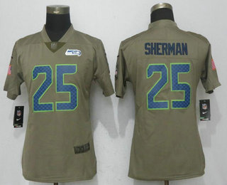 Women's Seattle Seahawks #25 Richard Sherman Olive 2017 Salute To Service Stitched NFL Nike Limited Jersey