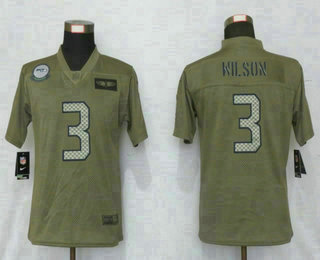 Women's Seattle Seahawks #3 Russell Wilson NEW Olive 2019 Salute To Service Stitched NFL Nike Limited Jersey