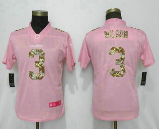 Women's Seattle Seahawks #3 Russell Wilson Pink Camo Fashion 2019 Vapor Untouchable Stitched NFL Nike Limited Jersey