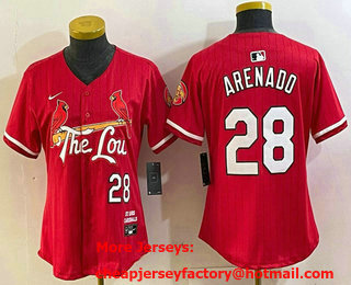Women's St Louis Cardinals #28 Nolan Arenado Red 2024 City Connect Limited Stitched Jersey