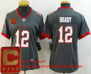 Women's Tampa Bay Buccaneers #12 Tom Brady Limited Pewter Captain Patch Vapor Untouchable Jersey