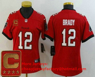 Women's Tampa Bay Buccaneers #12 Tom Brady Limited Red Captain Patch Vapor Untouchable Jersey