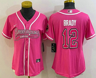 Women's Tampa Bay Buccaneers #12 Tom Brady Pink With Patch Cool Base Stitched Baseball Jersey