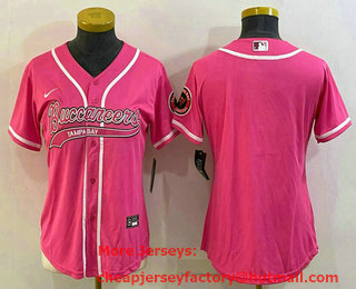 Women's Tampa Bay Buccaneers Blank Pink With Patch Cool Base Stitched Baseball Jersey