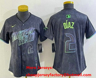 Women's Tampa Bay Rays #2 Yandy Diaz Charcoal 2024 City Connect Player Number Limited Cool Base Jersey