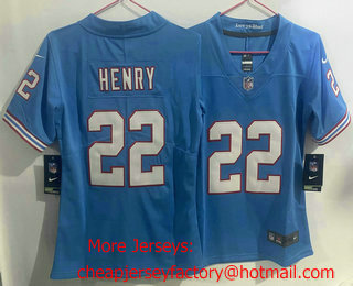 Women's Tennessee Titans #22 Derrick Henry Blue Limited Stitched Throwback Jersey