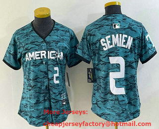 Women's Texas Rangers #2 Marcus Semien Number Teal 2023 All Star Stitched Baseball Jersey