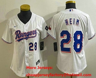 Women's Texas Rangers #28 Jonah Heim Number White 2023 World Series Champions Cool Base Jersey