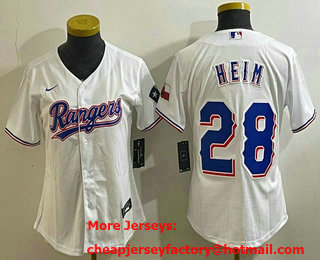 Women's Texas Rangers #28 Jonah Heim White 2023 World Series Champions Cool Base Jersey