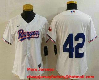 Women's Texas Rangers #42 Jackie Robinson White Cool Base Stitched Baseball Jersey