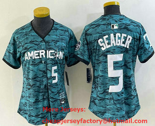 Women's Texas Rangers #5 Corey Seager Number Teal 2023 All Star Stitched Baseball Jersey