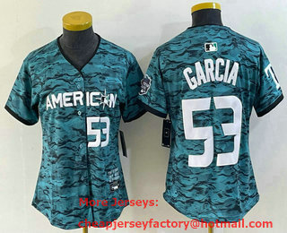 Women's Texas Rangers #53 Adolis Garcia Number Teal 2023 All Star Stitched Baseball Jersey