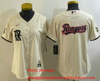 Women's Texas Rangers Big Logo Cream 2023 City Connect Stitched Baseball Jersey 01