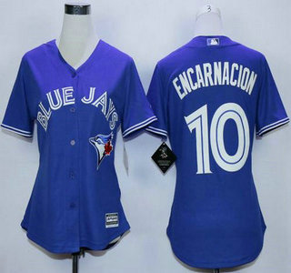 Women's Toronto Blue Jays #10 Edwin Encarnacion Alternate Blue 2015 MLB Cool Base Jersey
