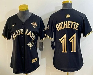 Women's Toronto Blue Jays #11 Bo Bichette Black Gold 2025 American League Champions Limited Stitched Jersey
