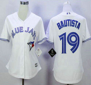 Women's Toronto Blue Jays #19 Jose Bautista Home White 2015 MLB Cool Base Jersey