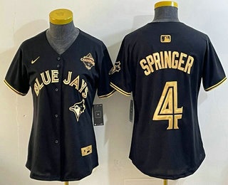 Women's Toronto Blue Jays #4 George Springer Black Gold 2025 American League Champions Limited Stitched Jersey