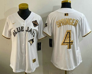 Women's Toronto Blue Jays #4 George Springer White Gold 2025 American League Champions Limited Stitched Jersey