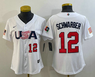 Women's USA Baseball #12 Kyle Schwarber Number 2023 White World Classic Stitched Jersey 06