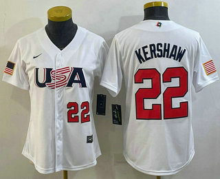 Women's USA Baseball #22 Clayton Kershaw Number 2023 White World Classic Stitched Jersey 04