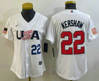 Women's USA Baseball #22 Clayton Kershaw Number 2023 White World Classic Stitched Jersey 05
