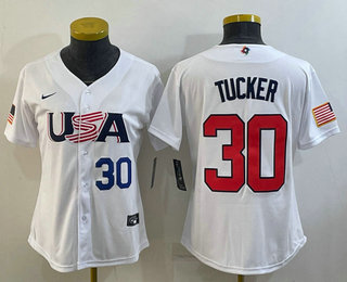 Women's USA Baseball #30 Kyle Tucker Number 2023 White World Classic Stitched Jersey 03