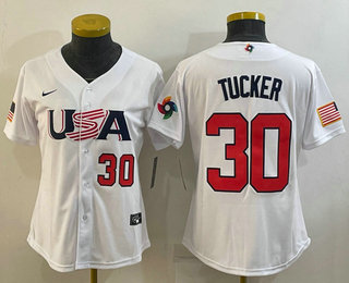 Women's USA Baseball #30 Kyle Tucker Number 2023 White World Classic Stitched Jersey 05