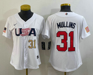 Women's USA Baseball #31 Cedric Mullins Number 2023 White World Classic Stitched Jersey 05