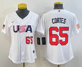 Women's USA Baseball #65 Nestor Cortes Number 2023 White World Classic Stitched Jersey 05