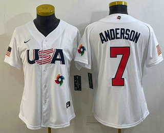 Women's USA Baseball #7 Tim Anderson 2023 White World Classic Stitched Jersey 02