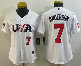 Women's USA Baseball #7 Tim Anderson Number 2023 White World Classic Stitched Jersey 01
