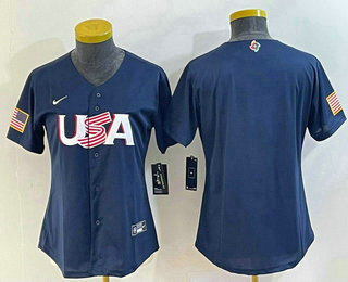 Women's USA Baseball Blank 2023 Navy World Classic Stitched Jersey 004