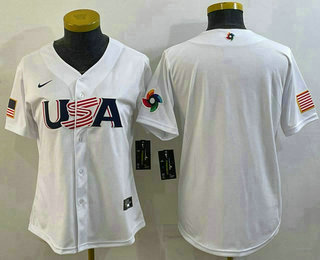 Women's USA Baseball Blank 2023 White World Baseball Classic Stitched Jersey 01