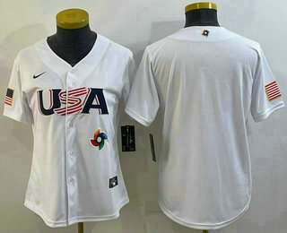 Women's USA Baseball Blank 2023 White World Baseball Classic Stitched Jersey 02