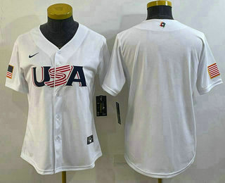 Women's USA Baseball Blank 2023 White World Baseball Classic Stitched Jersey 03