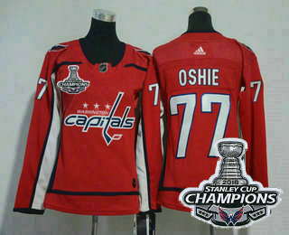 Women's Washington Capitals #77 T.J. Oshie Red 2018 Stanley Cup Champions Patch Hockey Stitched NHL Jersey
