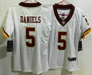 Women's Washington Commanders #5 Jayden Daniels Limited White Vapor Jersey